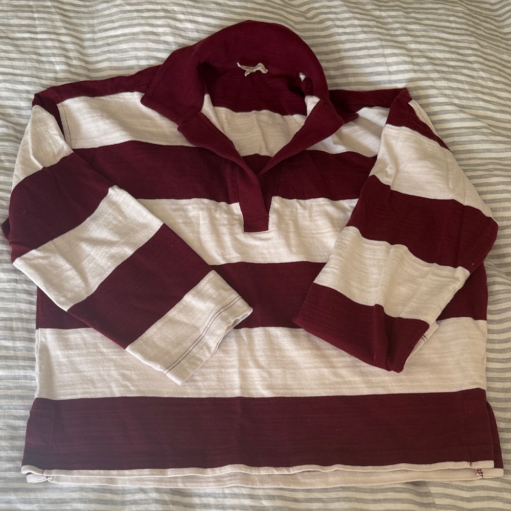 Madewell women’s Burgundy and Cream Striped long sleeve 100% cotton